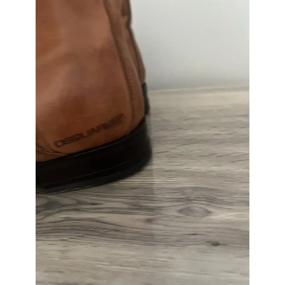 Dsquared2 Brown Vintage Leather Ankle Boots Dress Shoes Buckle Strap 46